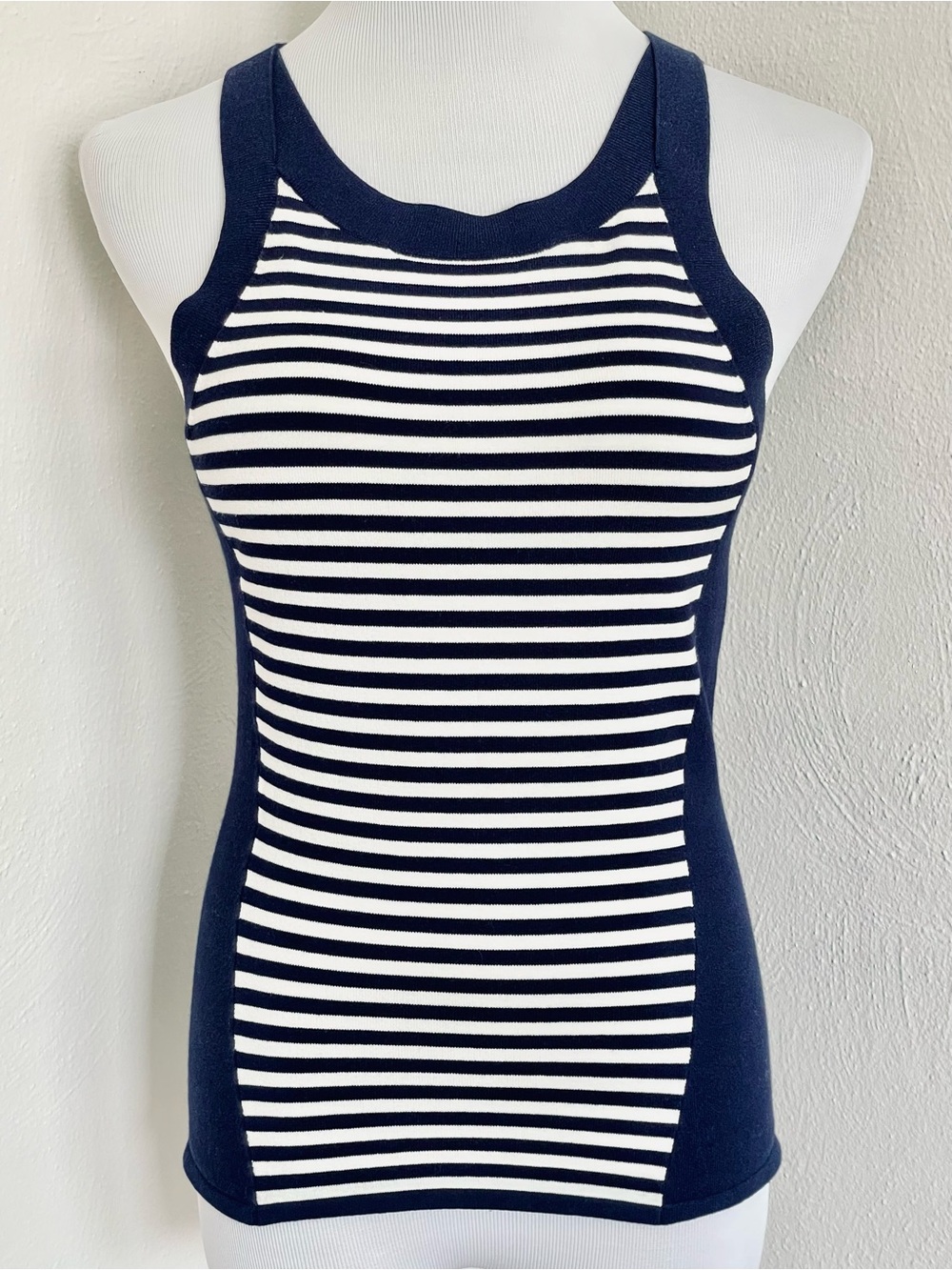 7 For All Mankind Navy White Striped Colorblock Racerback Knit Tank Top - Size M